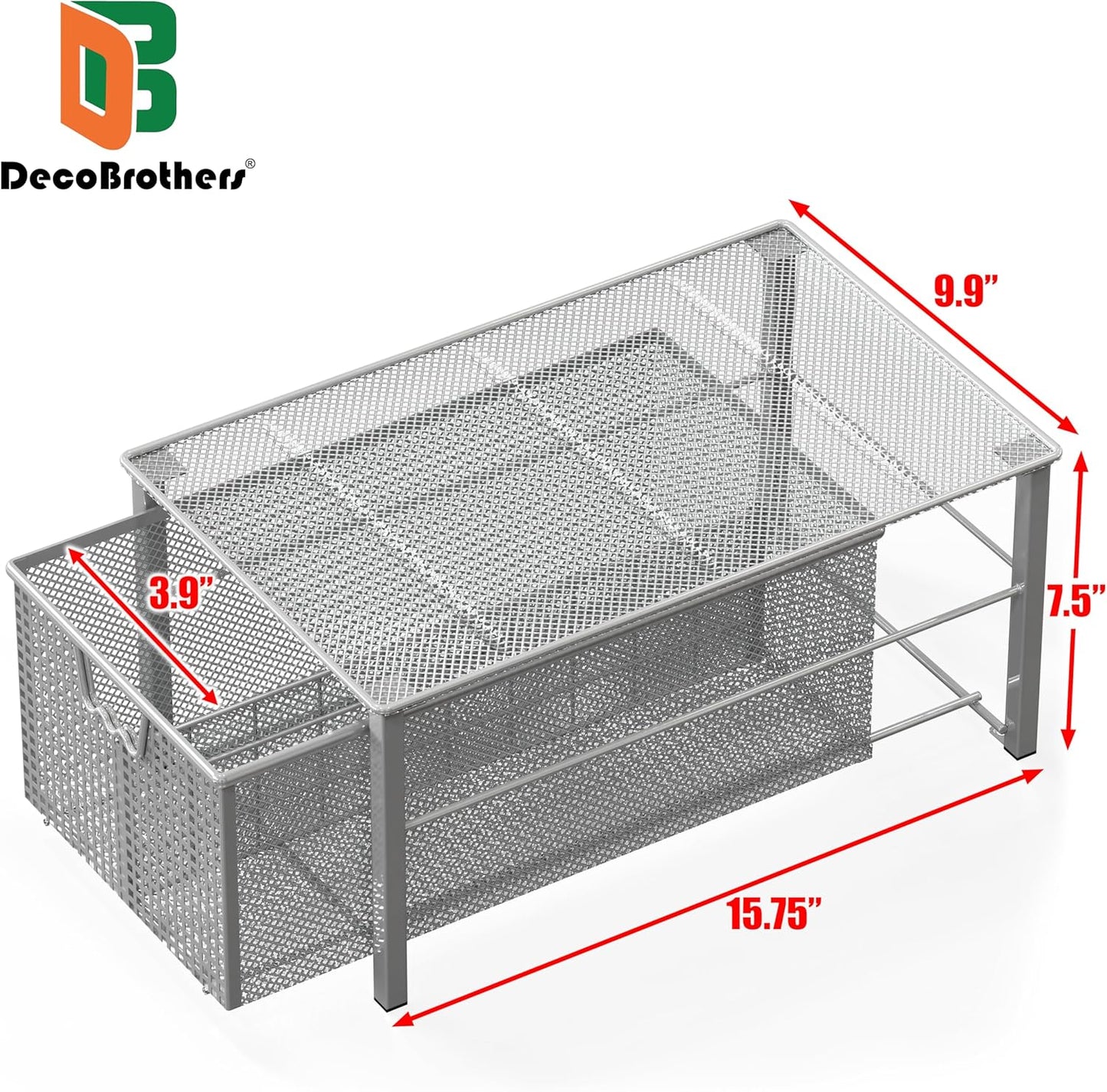 Stackable Pull Out Cabinet Sliding Basket with Dividers, Large, Silver