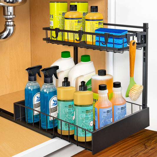 LYNK PROFESSIONAL® Pull Out Under Sink Kitchen Cabinet Organizer - 10" W x 14" D 2-Tier Drawer