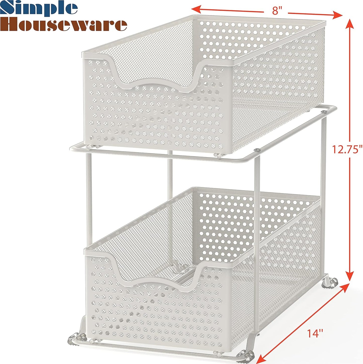 2 Tier Sliding Cabinet Basket Organizer Drawer, White
