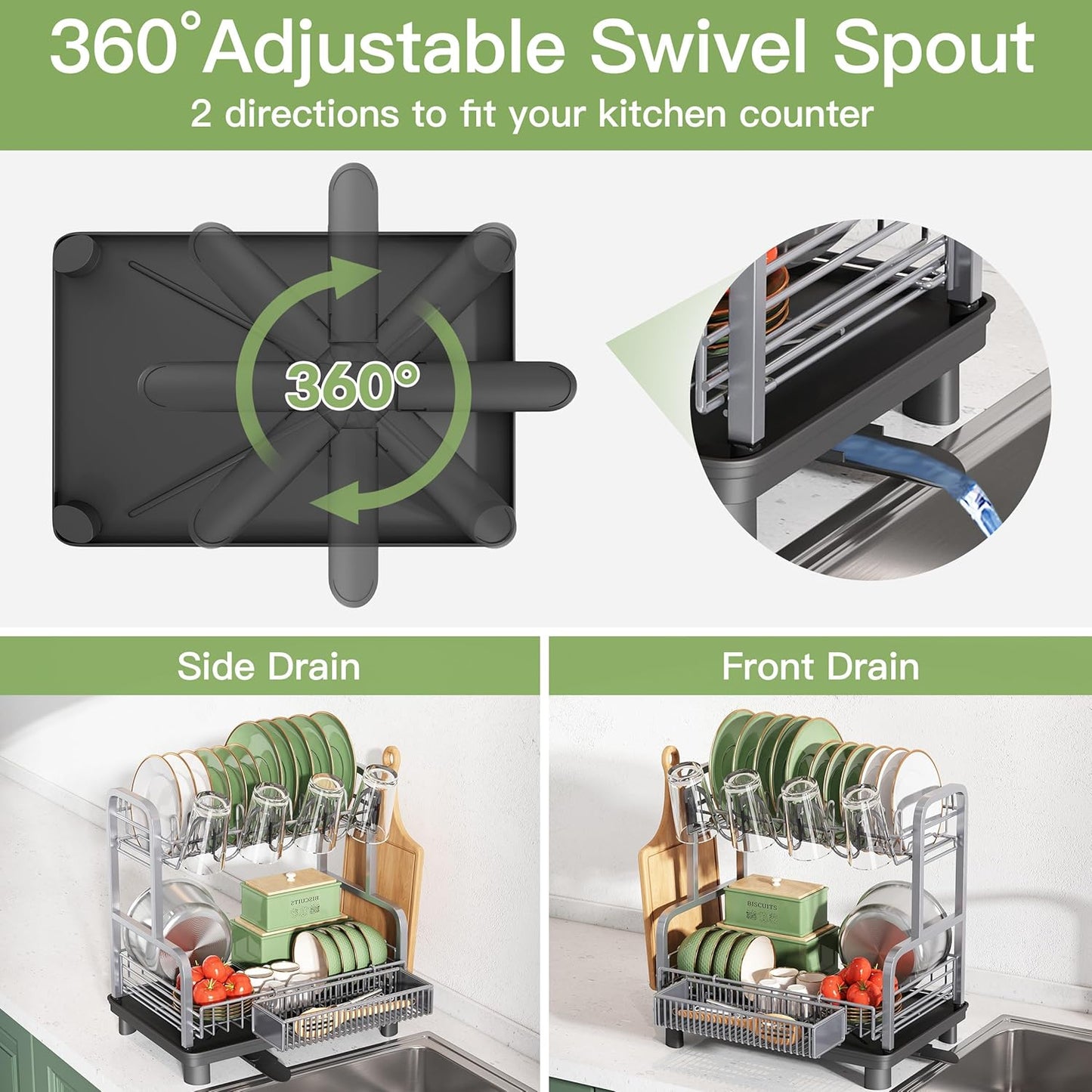 2 Tier Compact Stainless Steel Dish Drainers Drying Rack for Kitchen Counter, Space Saving