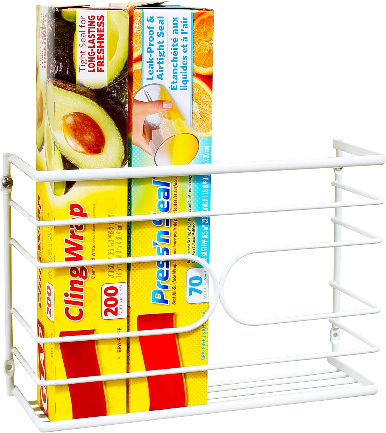 Wall Mount Kitchen Wrap Organizer Rack, White
