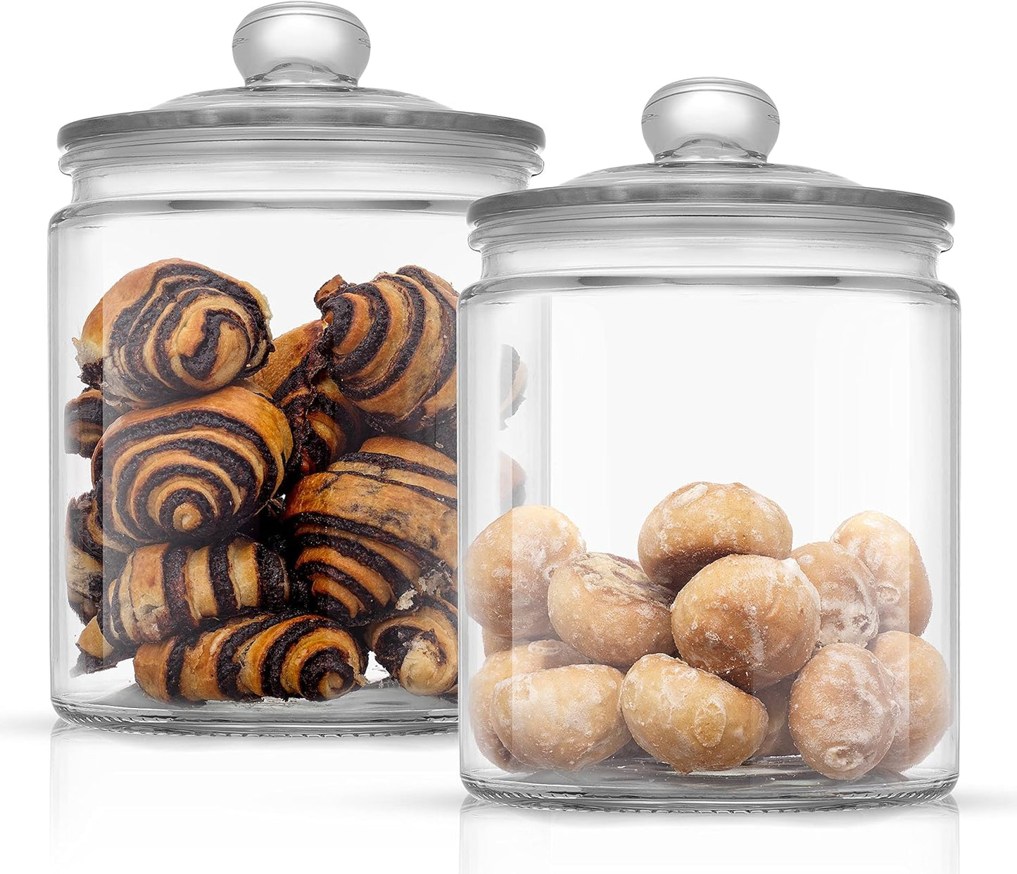 Elegant Cookie Jar. 2 Large Glass Jar With Lid. Jars for Kitchen Counter with Lids, Candy Jar