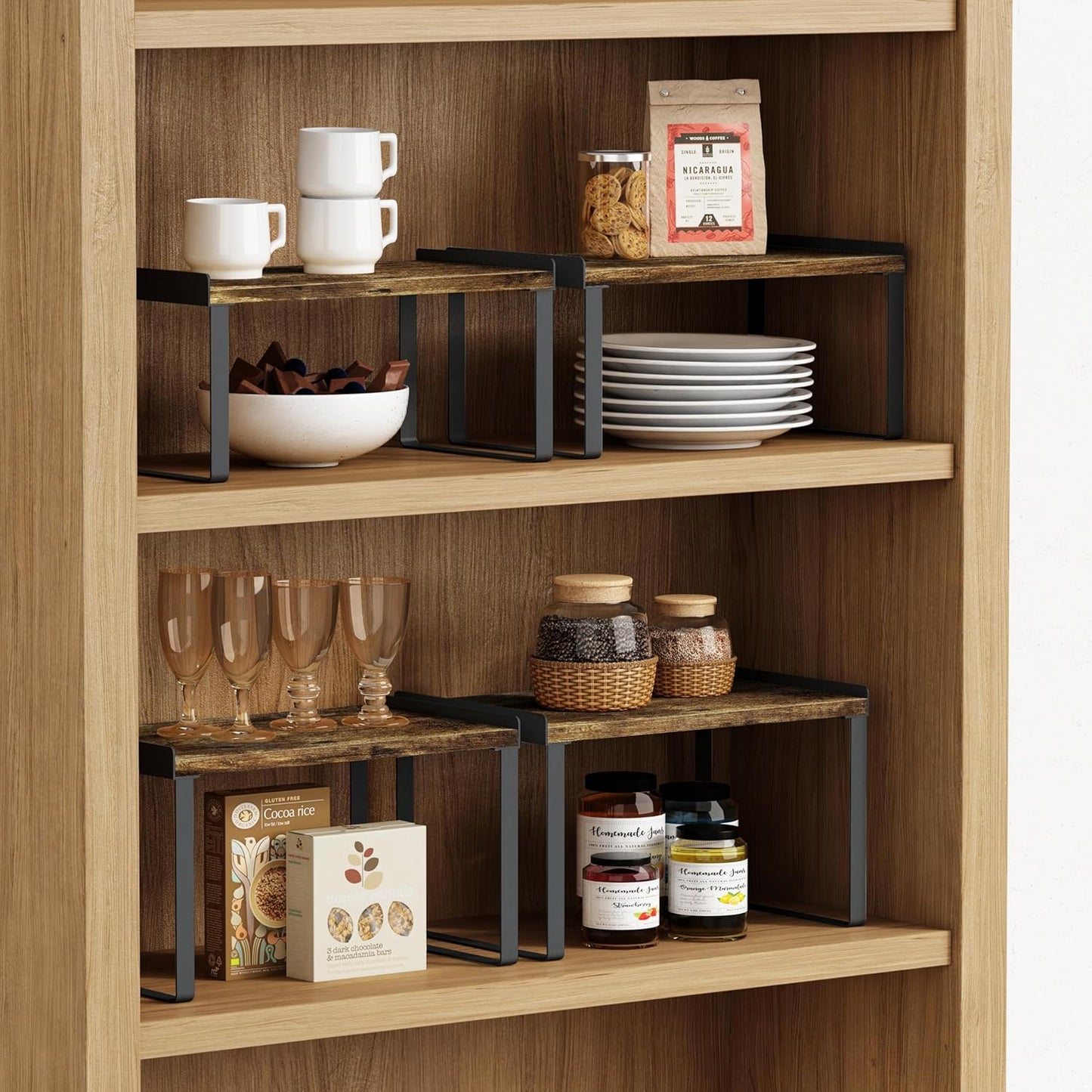 Kitchen Cabinet Organizers and Storage Shelves, Rustic Farmhouse Desk Shelf Riser for Cabinets