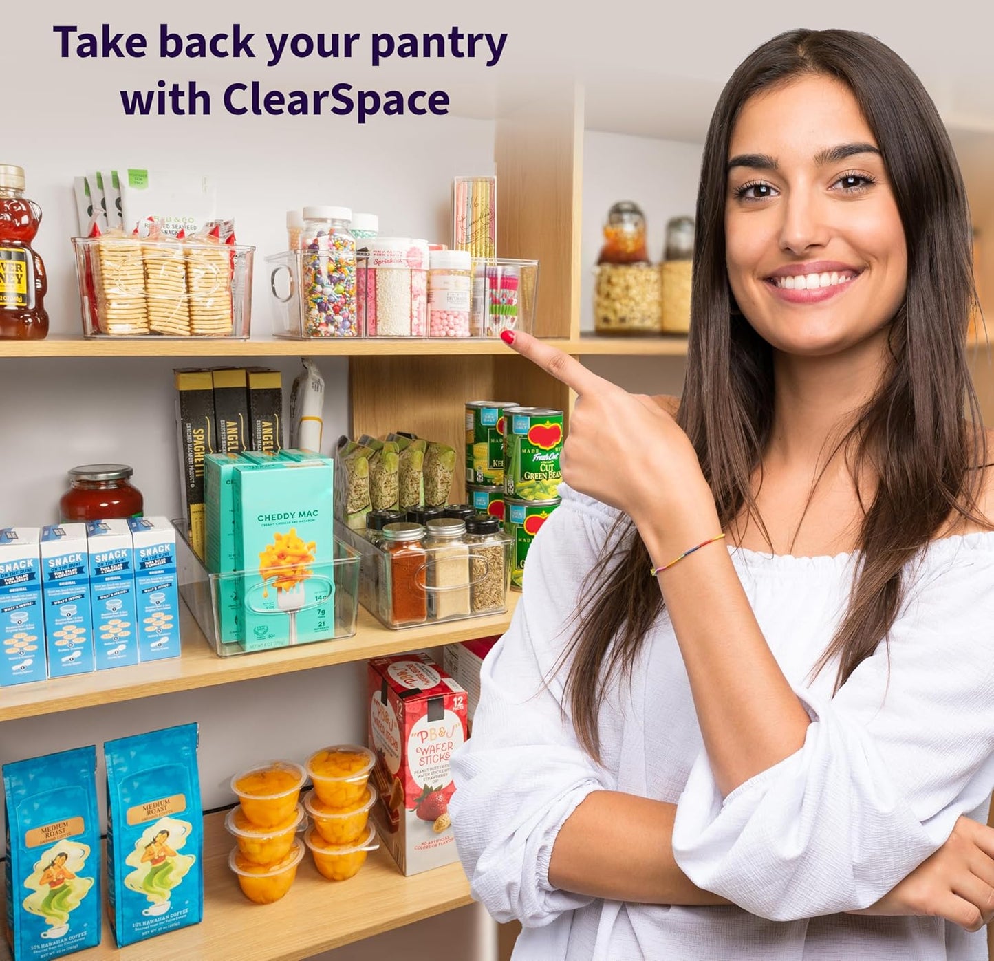 Plastic Pantry Bins with Removable Dividers - Kitchen Storage and Organization (4 Pack)