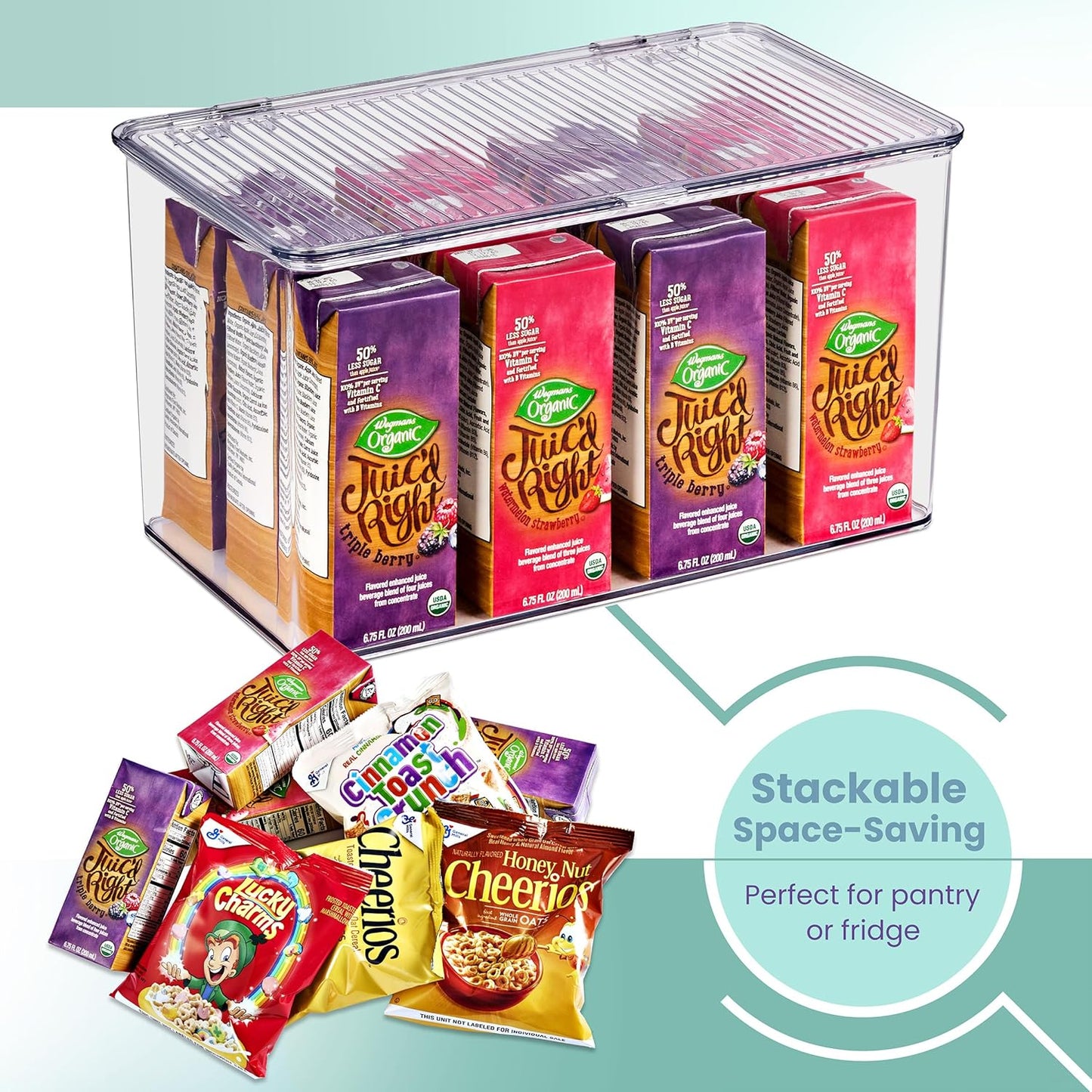 3 Pack Clear Plastic Storage Bins with Lids - Stackable Refrigerator Organizer - Pantry Organizer