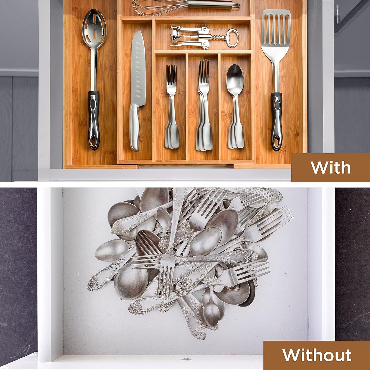Bamboo Expandable Drawer Organizer for Utensils