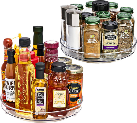 9 Inch Flat Clear Lazy Susan Organizer, Turntable Organizer for Spice Organization for Cabinet
