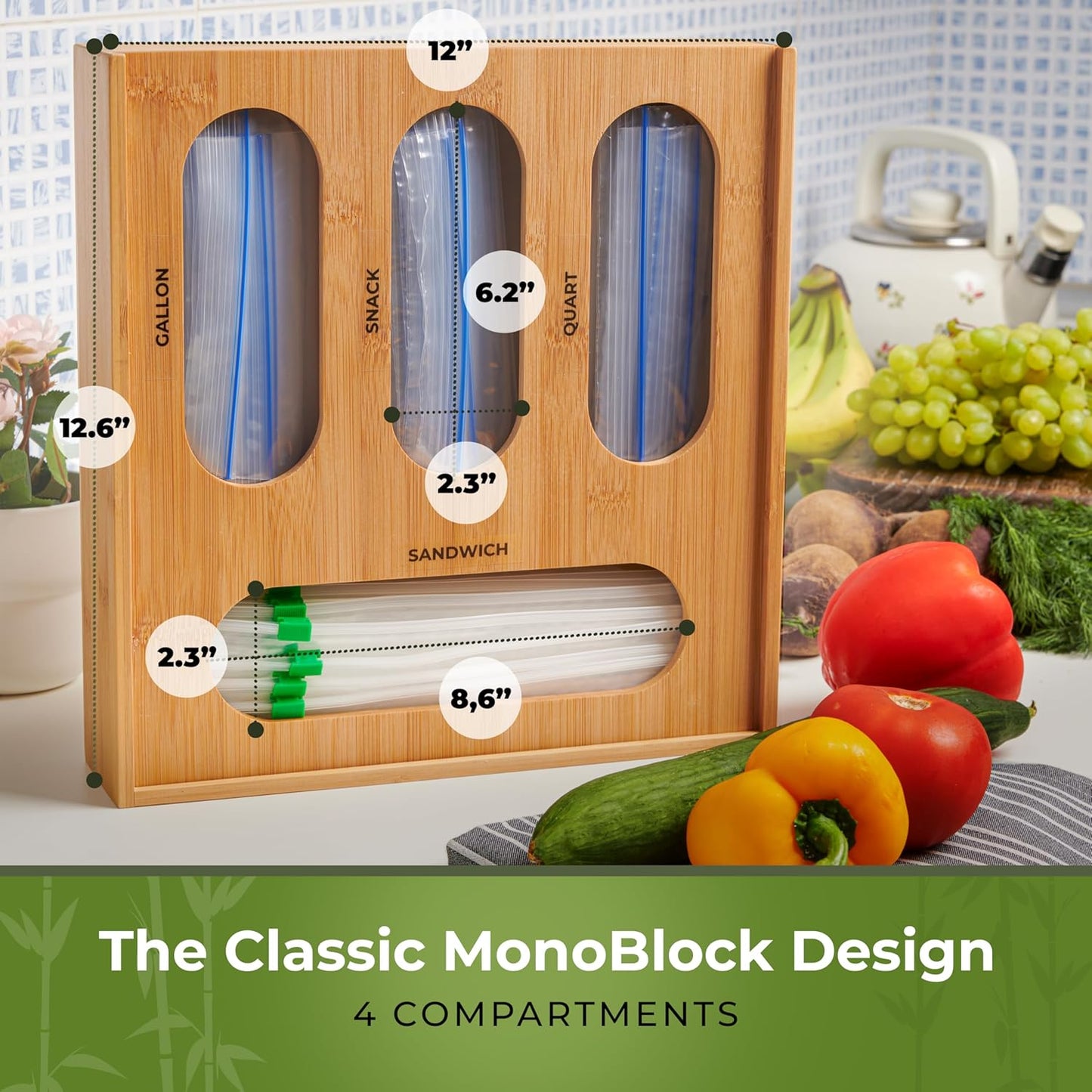 Bamboo Storage Bag Organizer, Sandwich Bag Organizer
