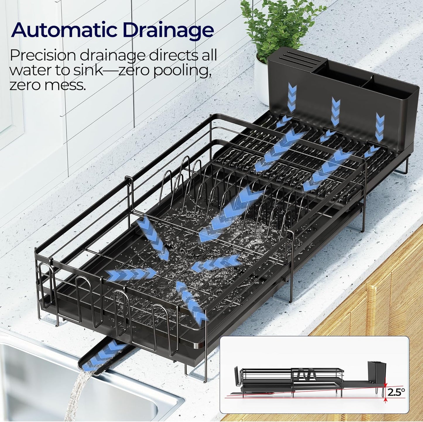 Large Dish Drying Rack, Expandable Dish Rack for Kitchen Counter