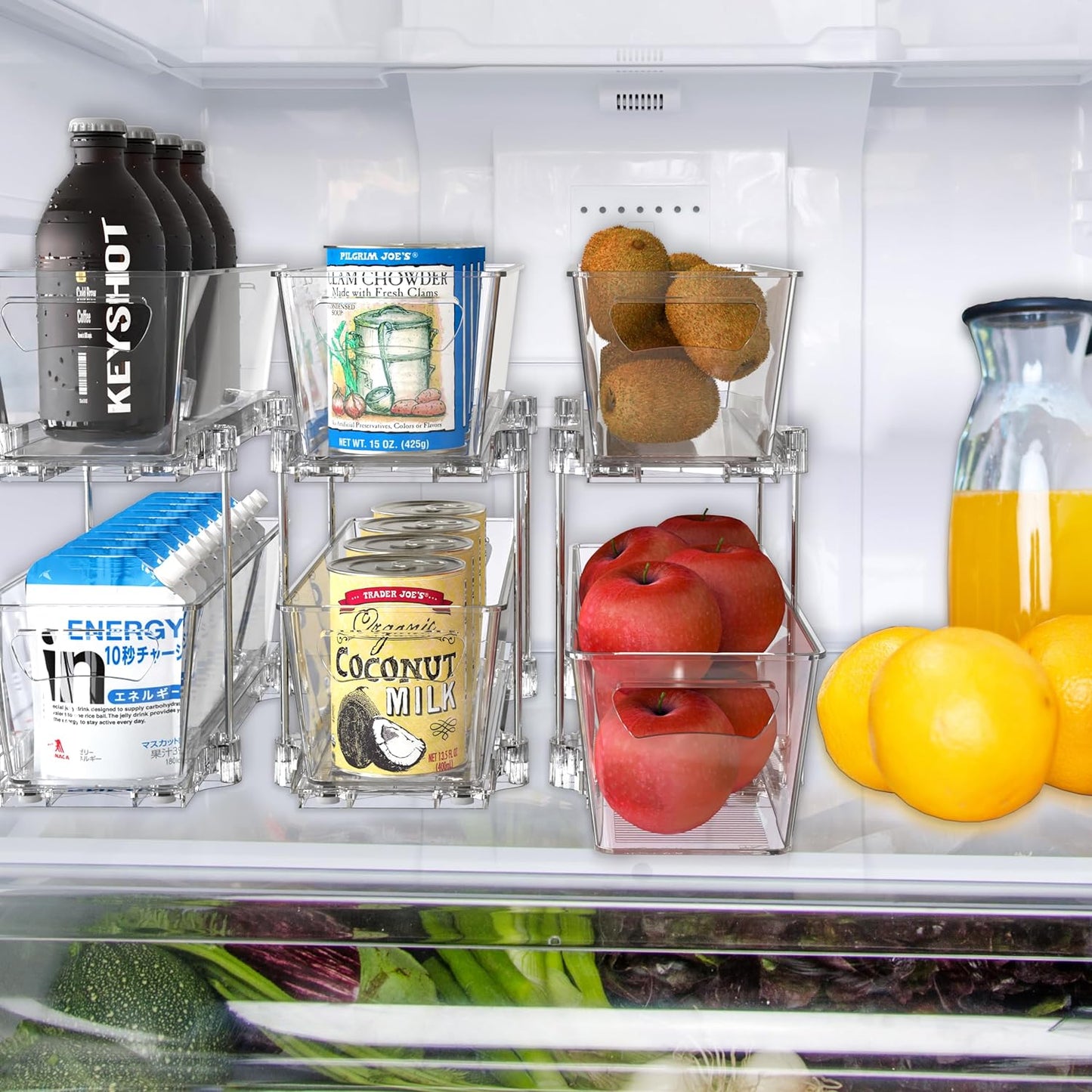 2-Tier Narrow Basket Drawer Cabinet Pull-Out Organizer, Clear
