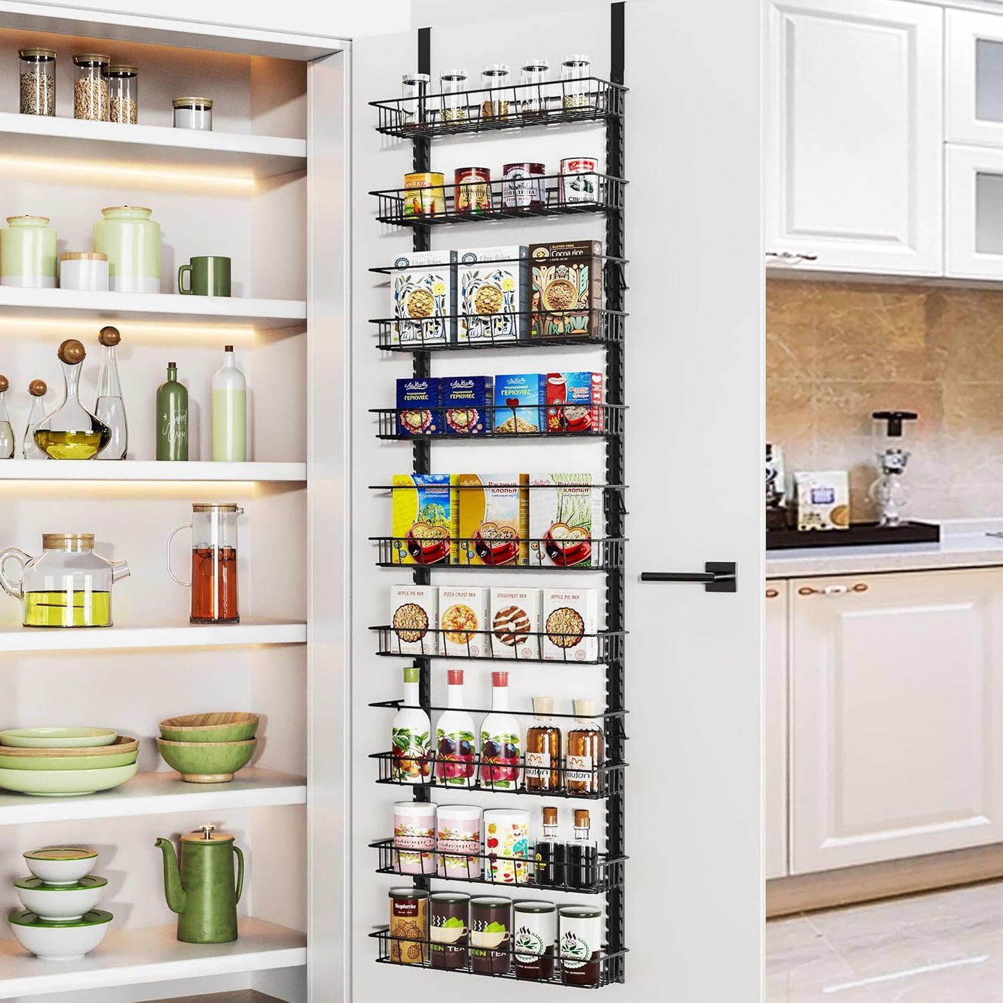 Over the Door Pantry Organizer Rack with 9 Adjustable Baskets