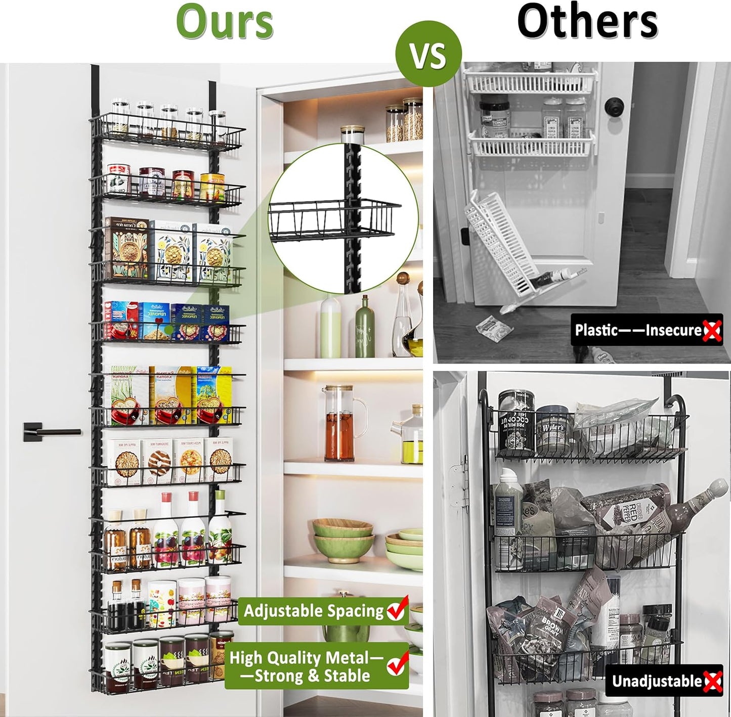 Over the Door Pantry Organizer Rack with 9 Adjustable Baskets
