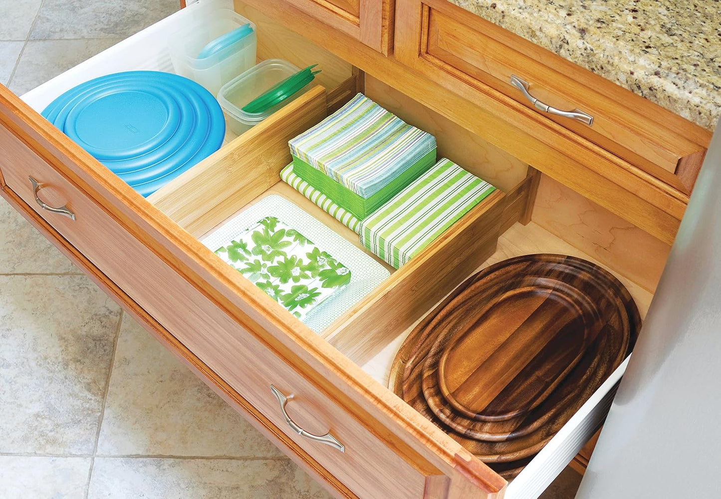 8897 Bamboo Wood Custom Fit Adjustable Deep Kitchen Drawer Dividers