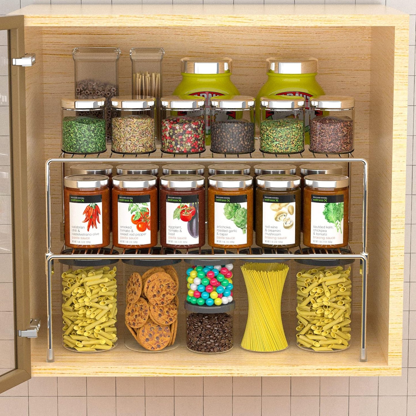 Set of 4 Stackable Freezer Cabinet Storage Shelf Rack