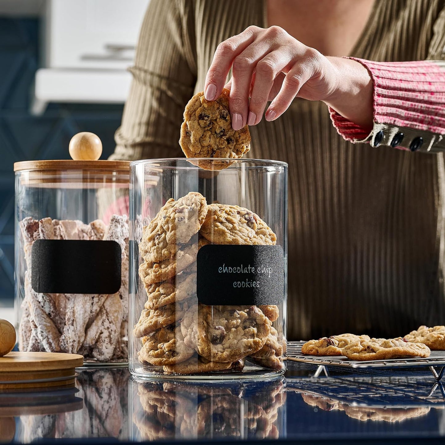 1 Gallon Glass Canister Set for Kitchen Counter with Airtight Bamboo Lids + Marker & Labels