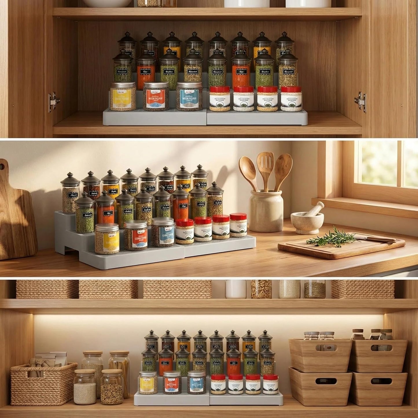 Expandable Spice Rack Organizer for Cabinet (2 Pack)