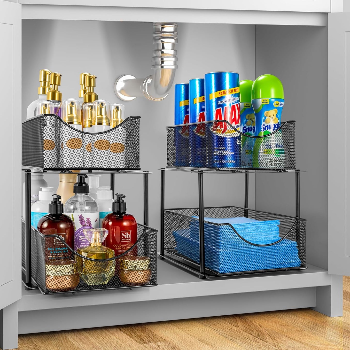 2 Tier Metal Under Sink Organizer for Bathroom, Kitchen