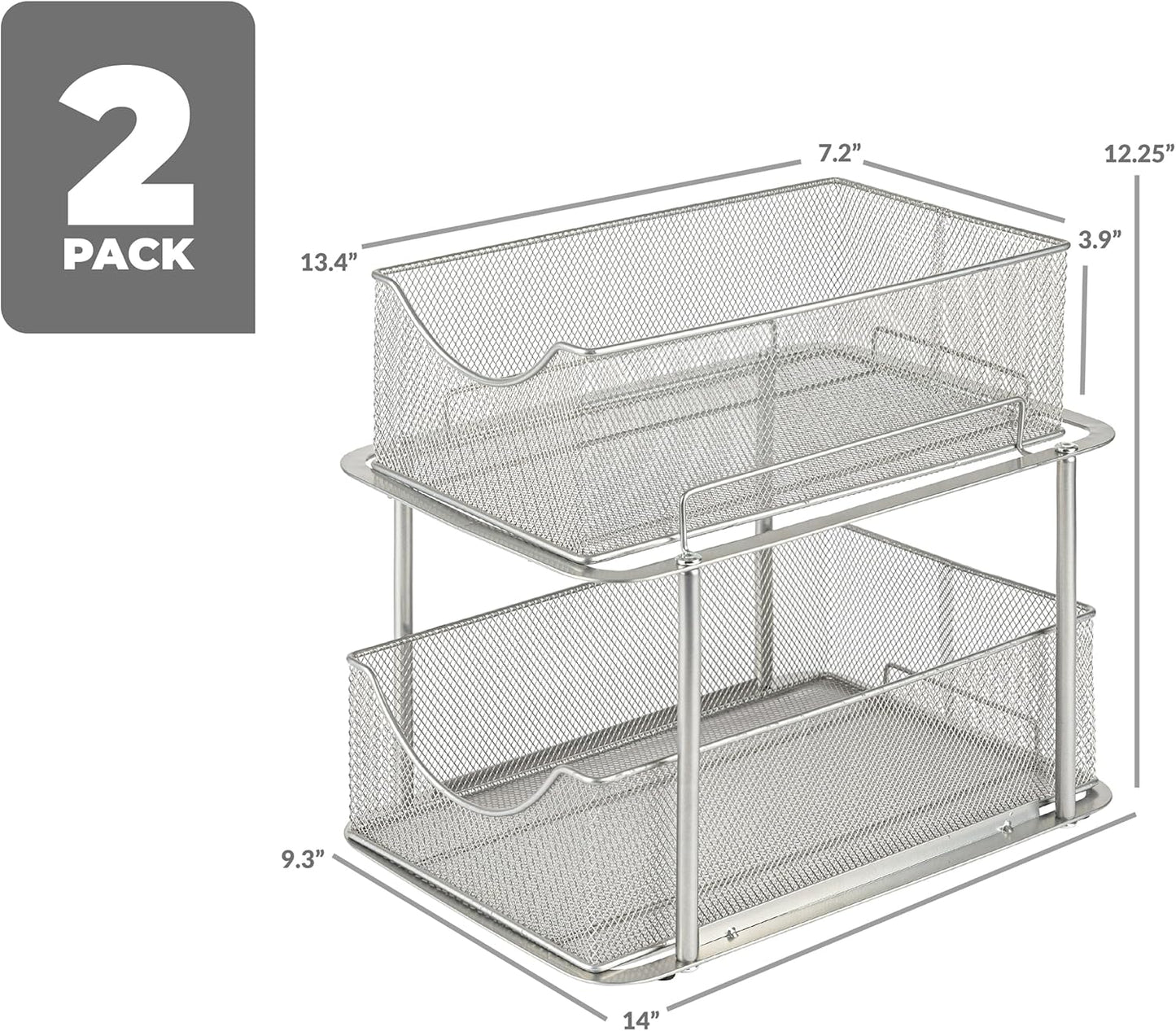 2 Sets of 2 Tier Metal Under Sink Organizer for Bathroom, Kitchen
