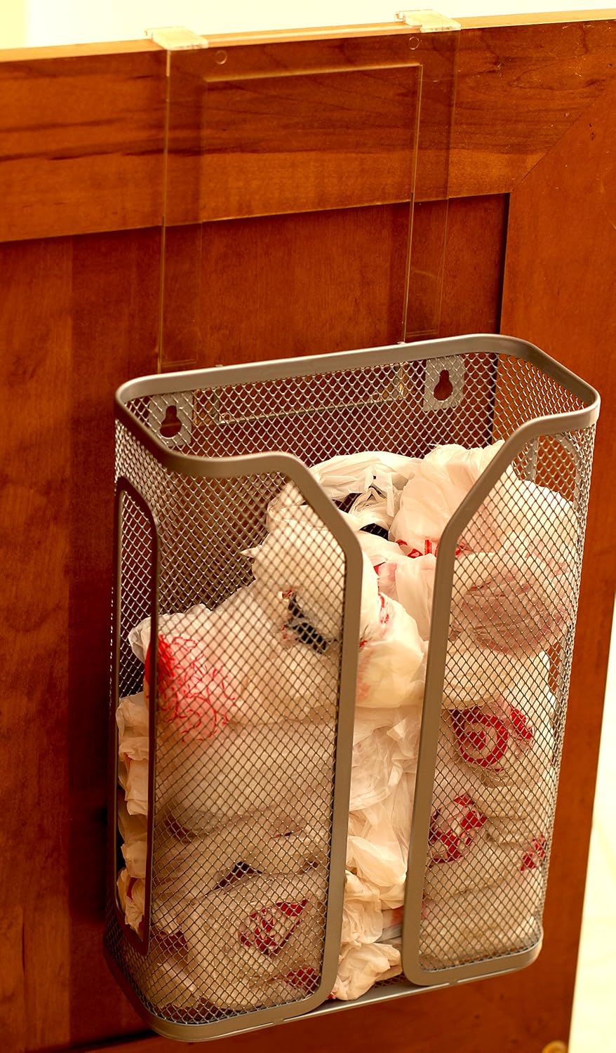 Over The Cabinet Door Grocery Bag Holder, Silver