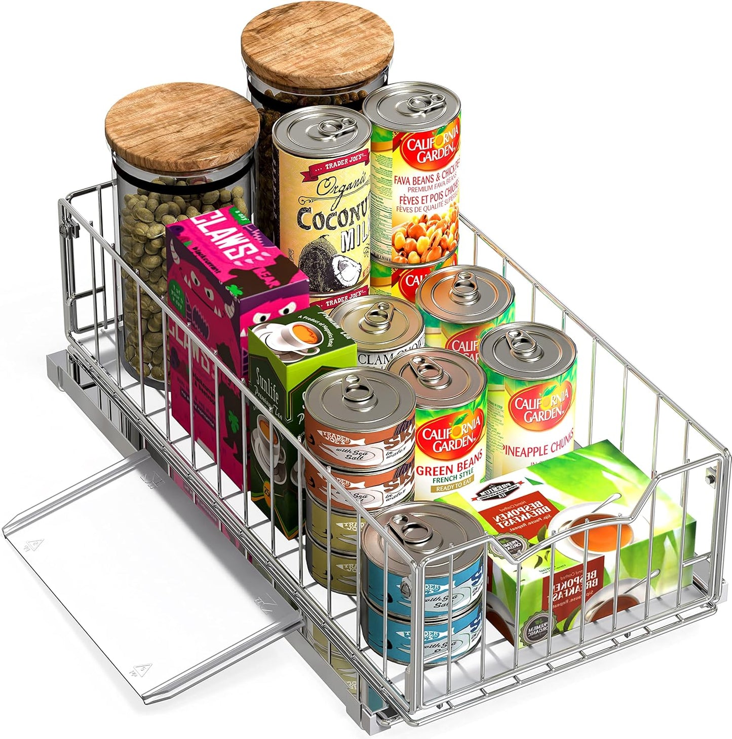 Pull-Out Cabinet Sliding Basket Organizer, 17.2" D x 9.7" W x 5" H – Chrome Finished