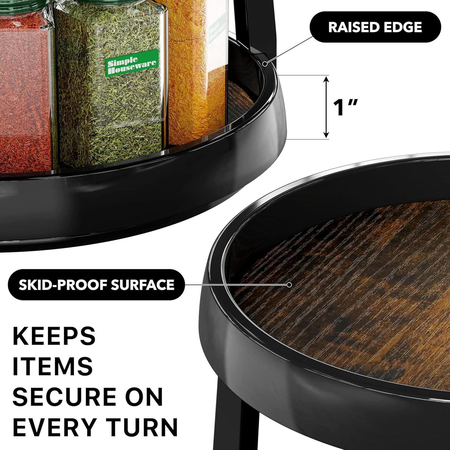 2-Tier Lazy Susan Spice Organizer, 10-Inch Diameter, Rustic Brown