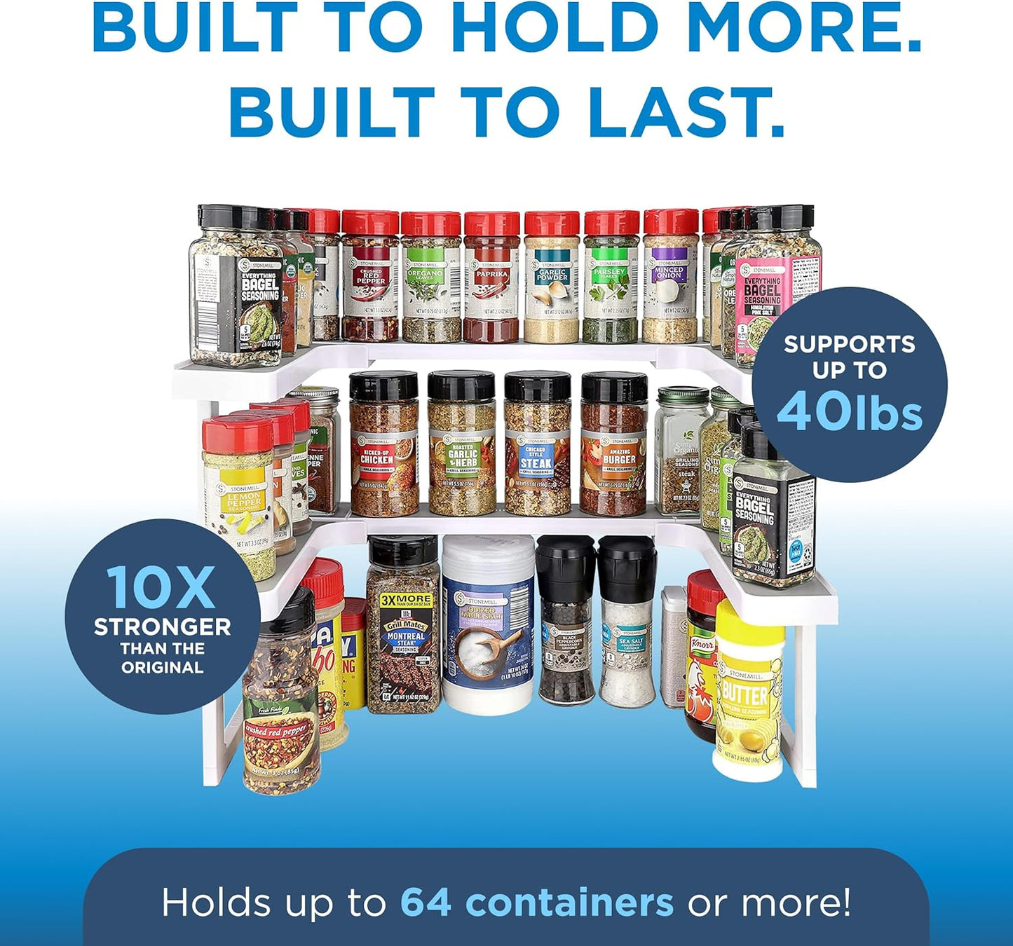 3.0 - Expandable 2 Tiered Spice Rack Organizer for Cabinet & Pantry - Kitchen Seasoning Organizer