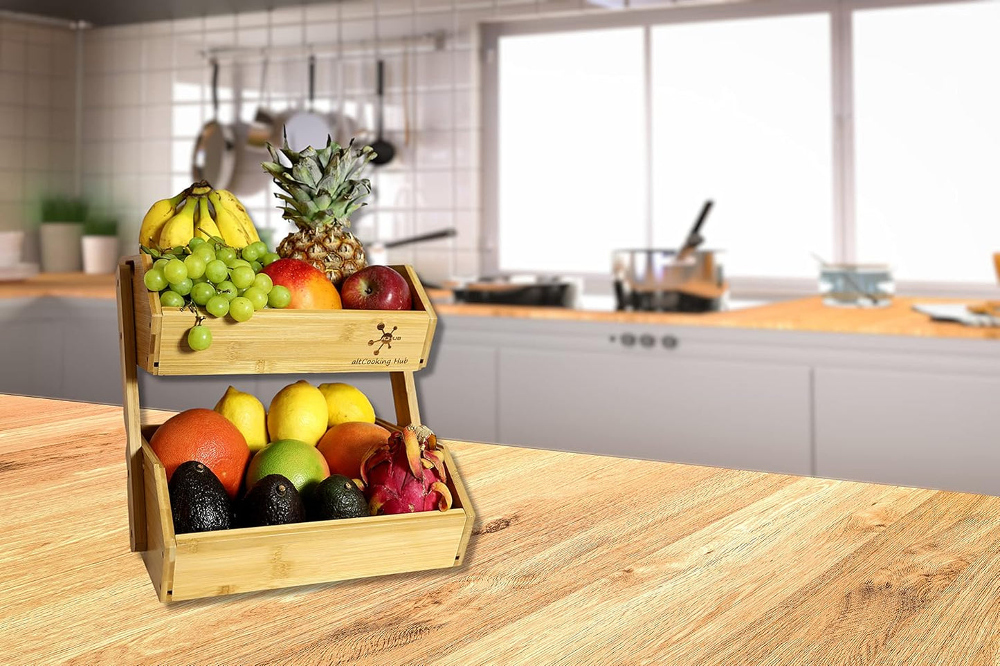Bamboo Storage Bin - Multipurpose Open Front Stacking Bins for Kitchen & Pantry