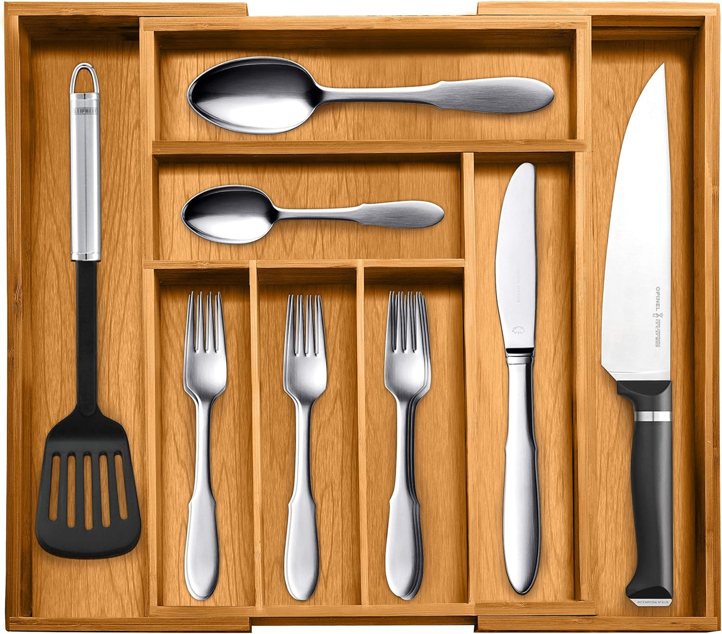 Expandable Bamboo Drawer Organizer - Large Kitchen Utensil Holder for Cutlery, Silverware