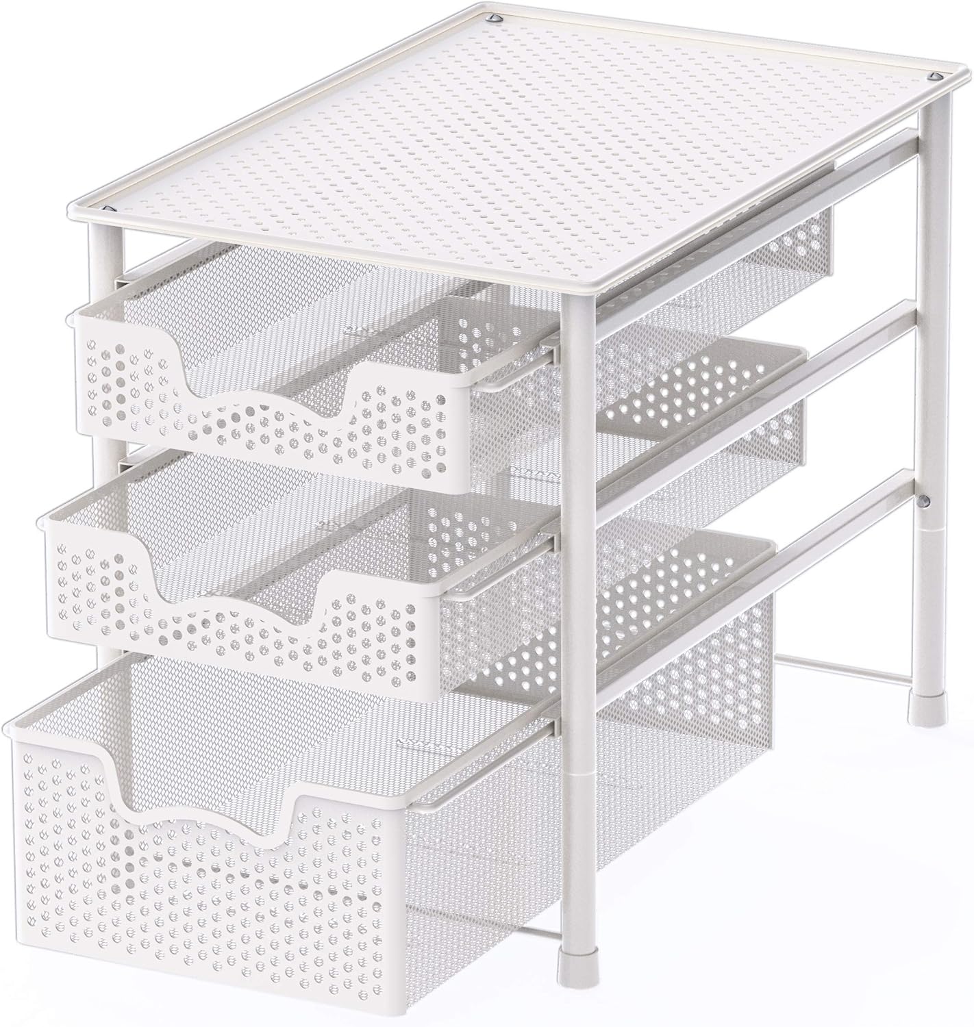 3 Tier White Alloy Steel Sliding Basket Organizer Drawer Cabinet