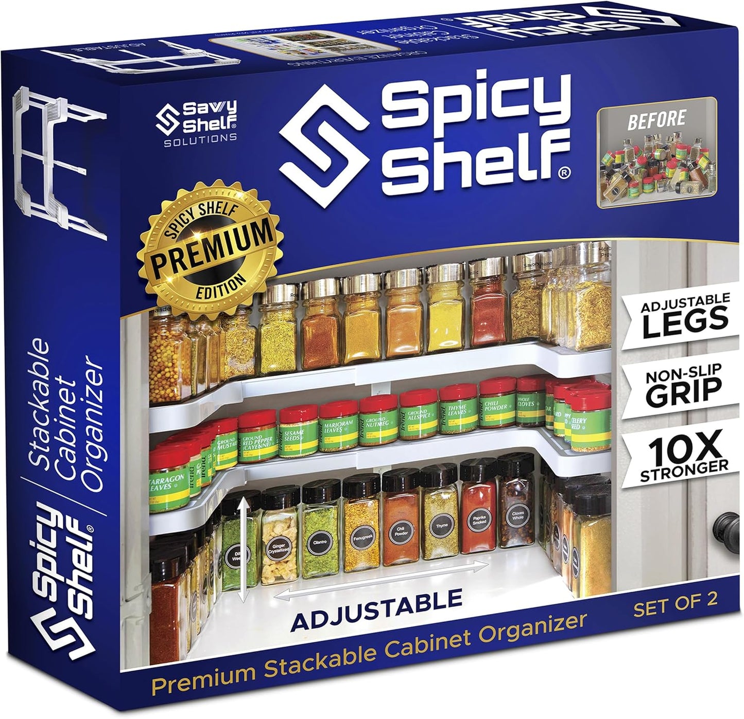 3.0 - Expandable 2 Tiered Spice Rack Organizer for Cabinet & Pantry - Kitchen Seasoning Organizer