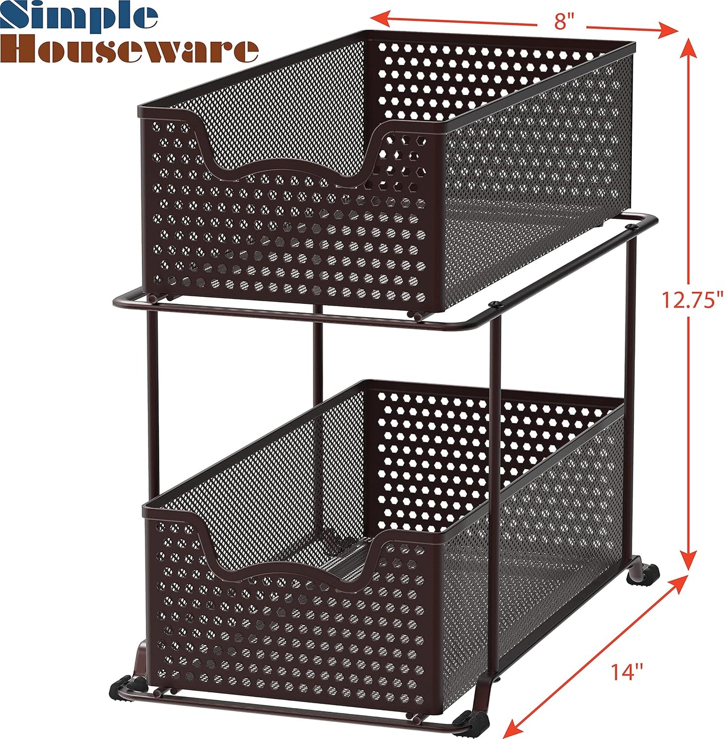 2 Tier Sliding Cabinet Basket Organizer Drawer, Bronze
