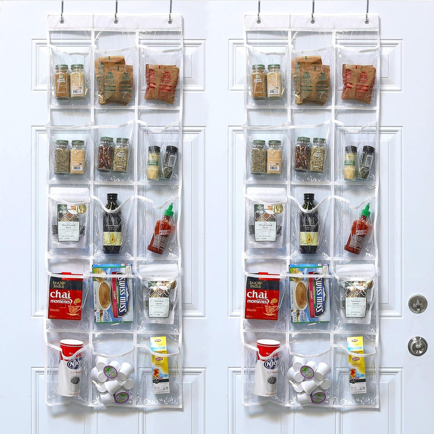 2-Pack Clear Over the Door Hanging Pantry Organizer (52" x 18") with 15 Pockets Each