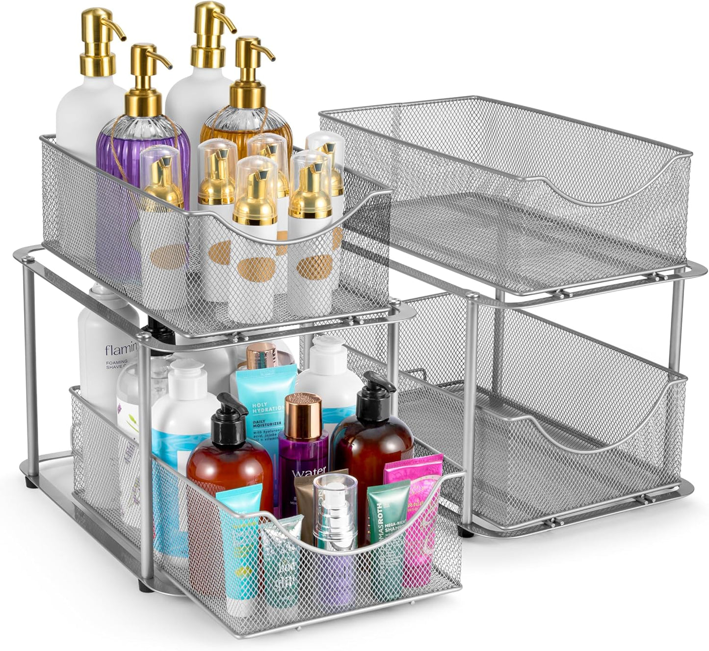 2 Sets of 2 Tier Metal Under Sink Organizer for Bathroom, Kitchen