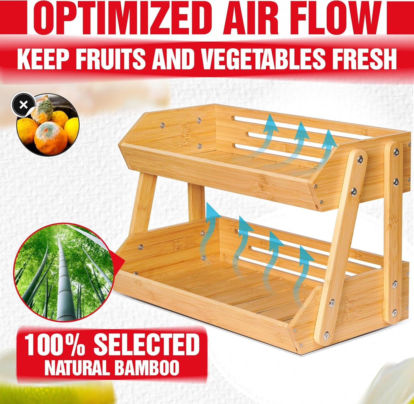 [Upgraded Length] 16.5-Inch Fruit Stand Storage Holder with 4 Sturdier Legs, 2-Tier Fruit Basket