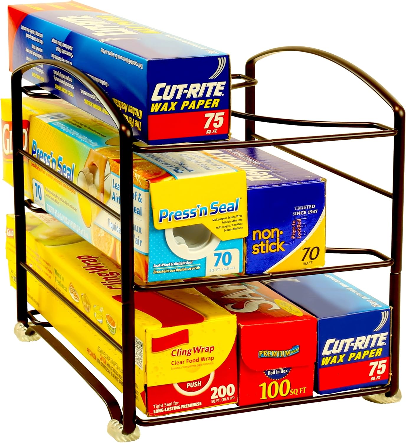 Wrap Organizer Rack for Kitchen Cabinet, 3 Tier, Bronze