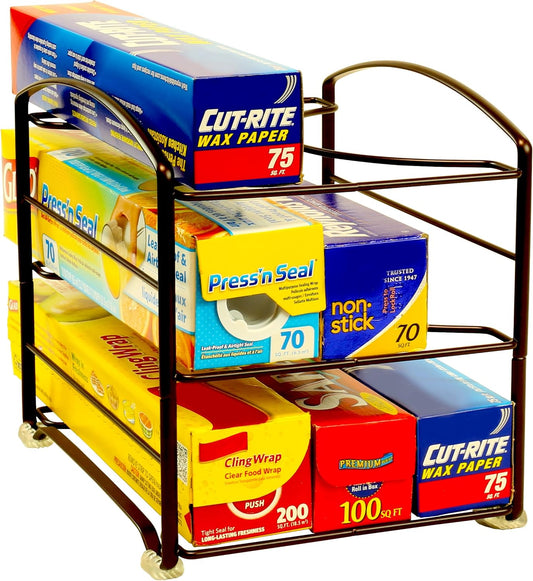 Wrap Organizer Rack for Kitchen Cabinet, 3 Tier, Bronze
