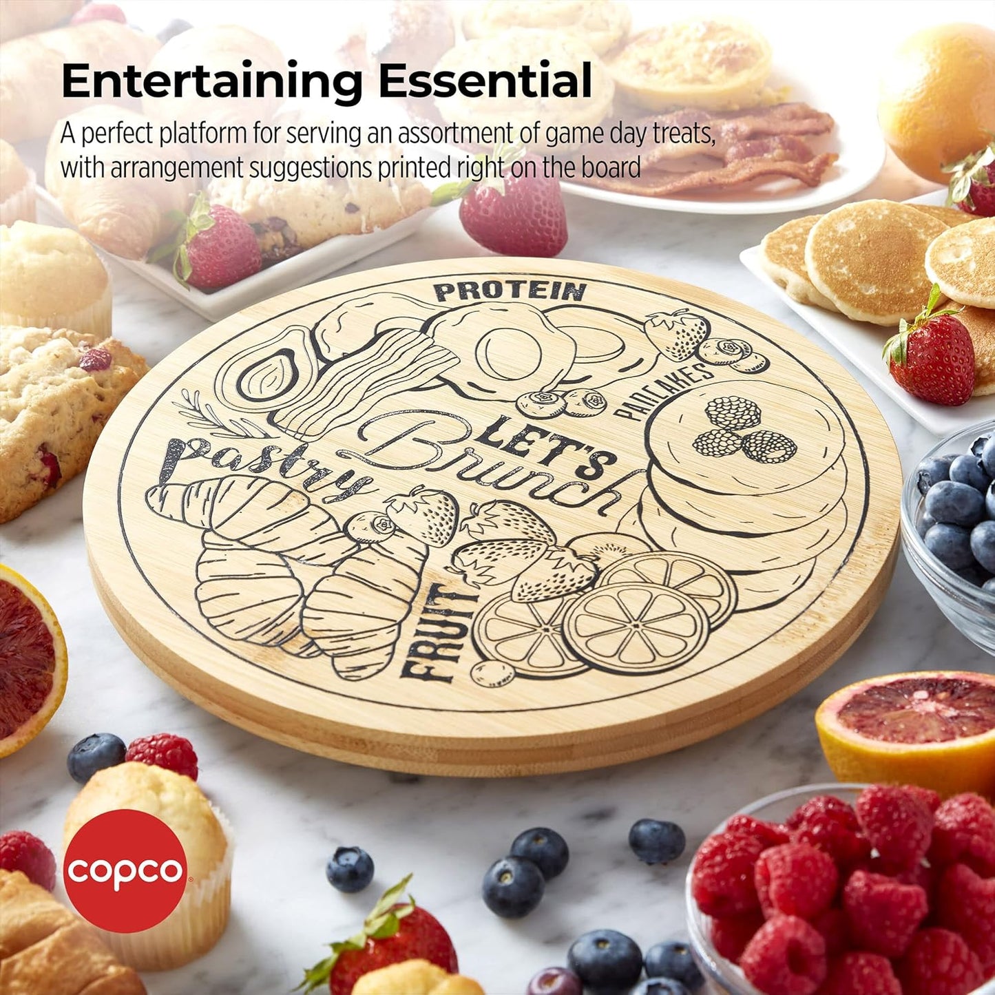 Bamboo Lazy Susan Kitchen Turntable for Entertaining, Let's Brunch DIY Design, 10-Inch, Bamboo