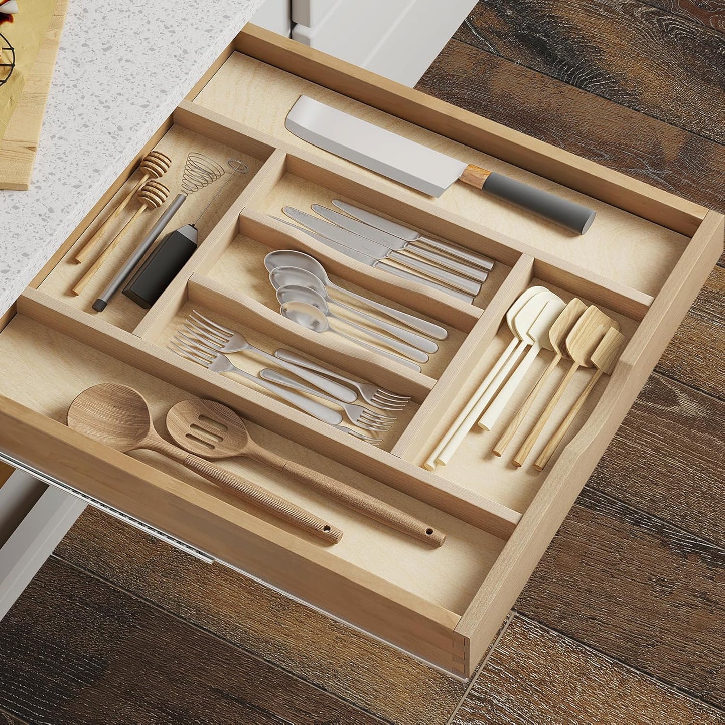 Premium Wooden Silverware Organizer for Kitchen Drawers, Utensil Tray for Kitchen Drawer