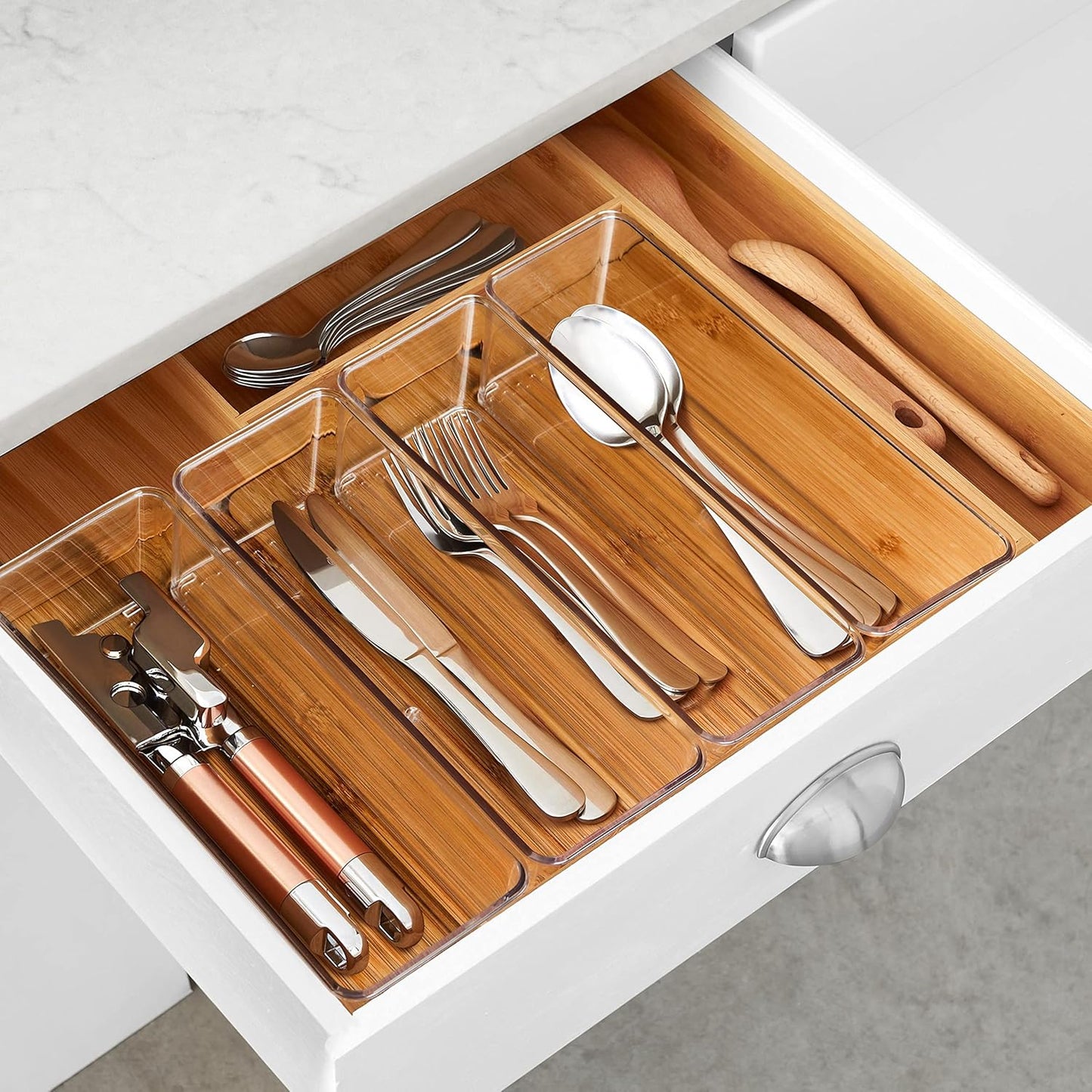 8 Pack Clear Plastic Drawer Organizer Bins Set