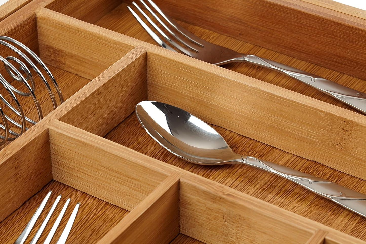 Expandable Bamboo Drawer Organizer - Large Kitchen Utensil Holder for Cutlery, Silverware