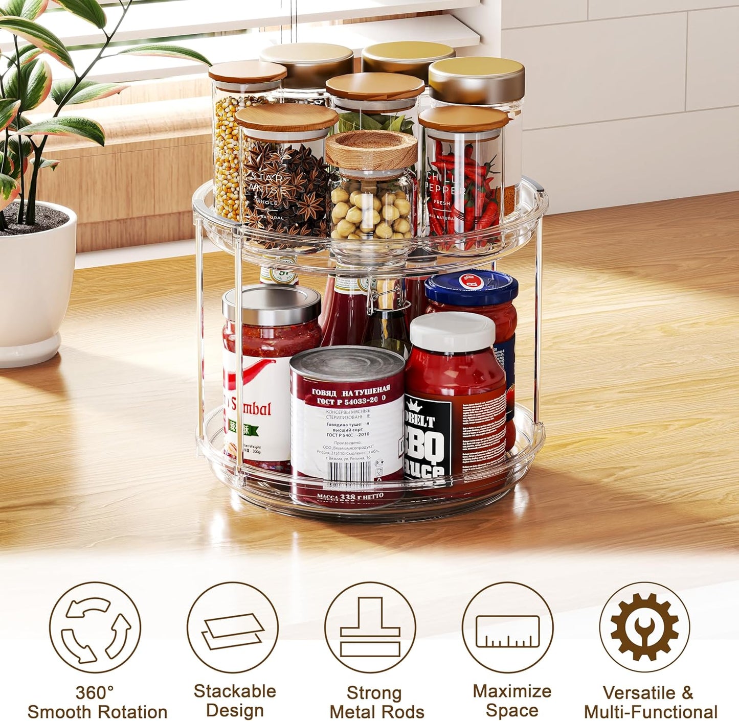 2 Pack 2 Tier Lazy Susan Turntable Organizer 9.25 inch