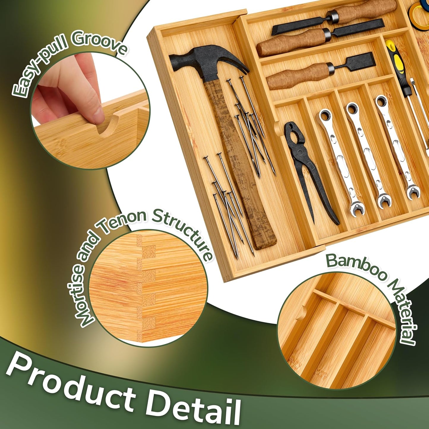 Drawer organizer flatware organizer cutlery tray silverware organizer expandable adjustable bamboo drawer organizer kitchen bathroom