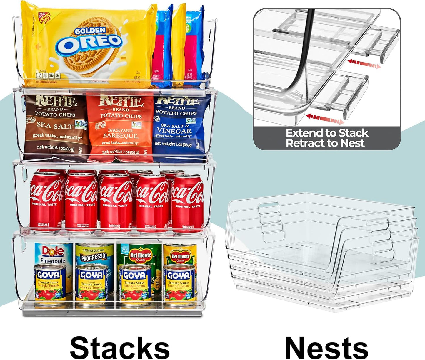 Stackable Storage Bins Open Front - Clear Storage Bins - Pantry Bins for Storage and Organization
