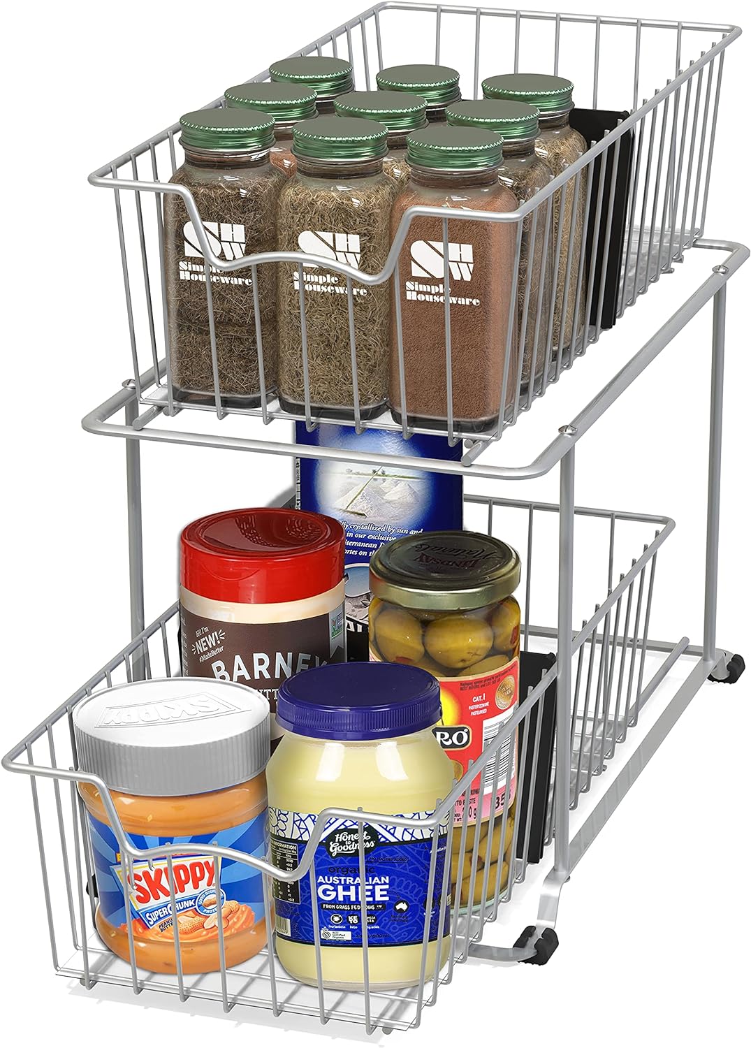 2 Tier Cabinet Wire Basket Drawer Organizer, Grey
