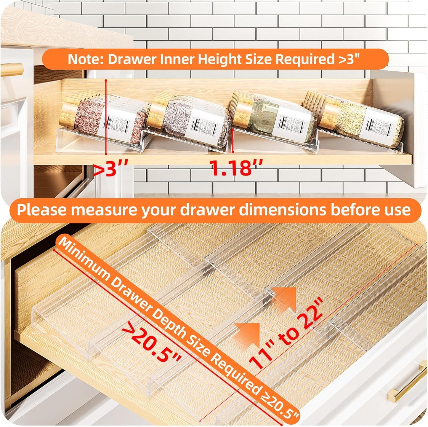Clear Spice Drawer Organizer, 4 Tier- 2 Set (8 Packs) Spice Rack for Drawer