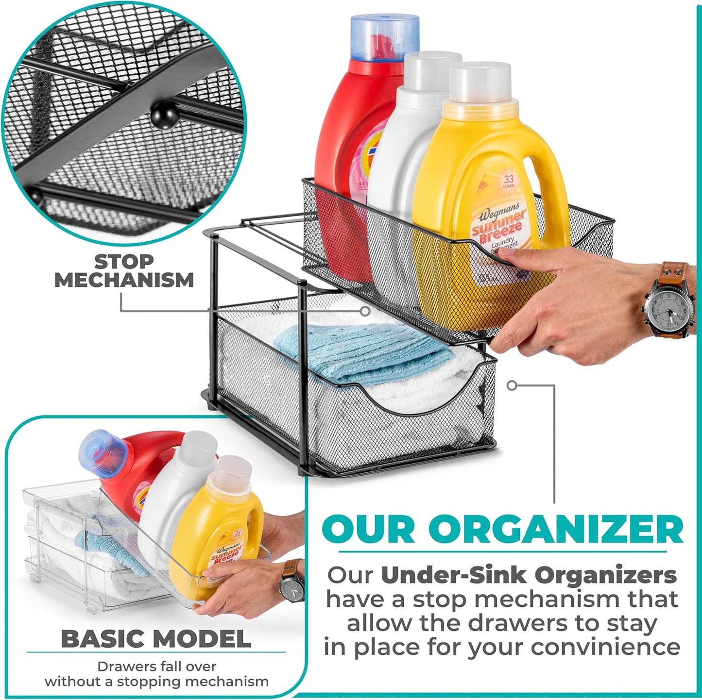 2 Tier Metal Under Sink Organizer for Bathroom, Kitchen