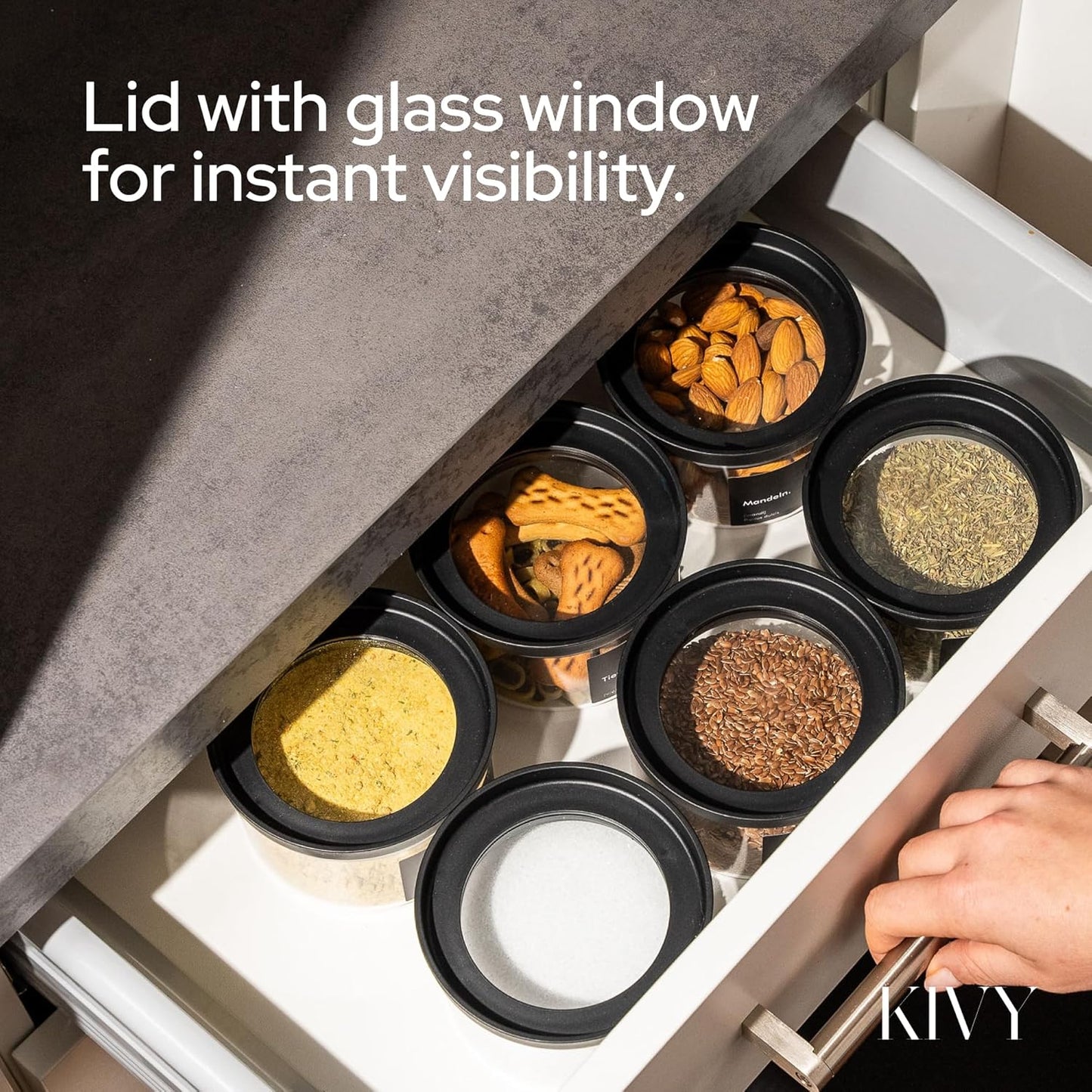 Airtight Glass Jars with Lids & Labels [3x 40oz] Stackable Glass storage jars with airtight lids