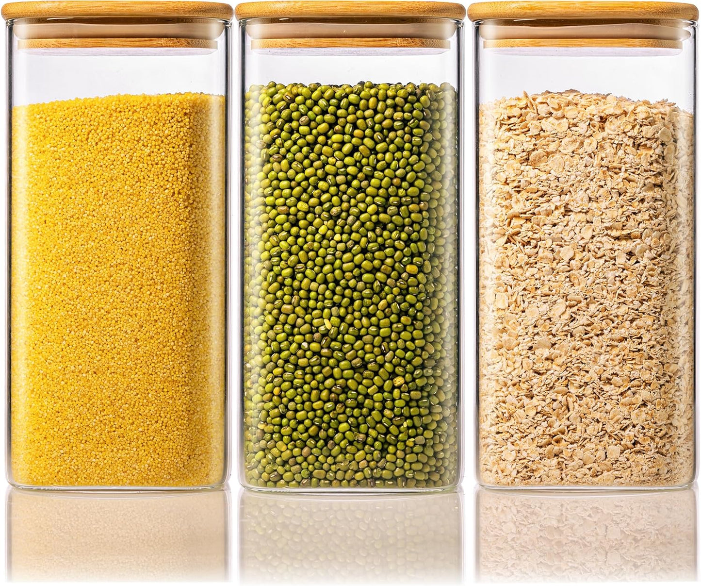 57oz - 3 Pack Square Glass Jars with Bamboo Lids