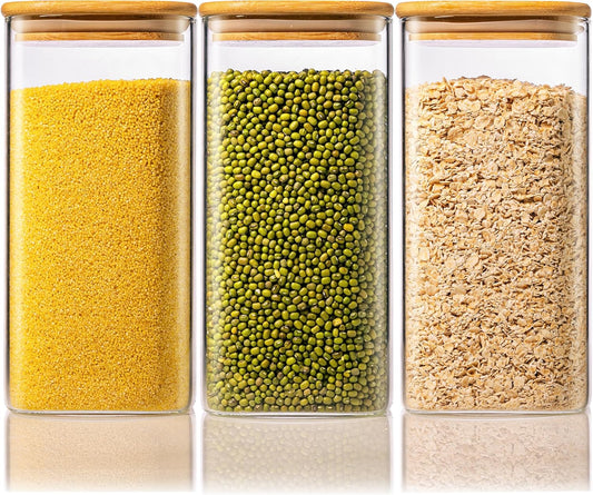 57oz - 3 Pack Square Glass Jars with Bamboo Lids