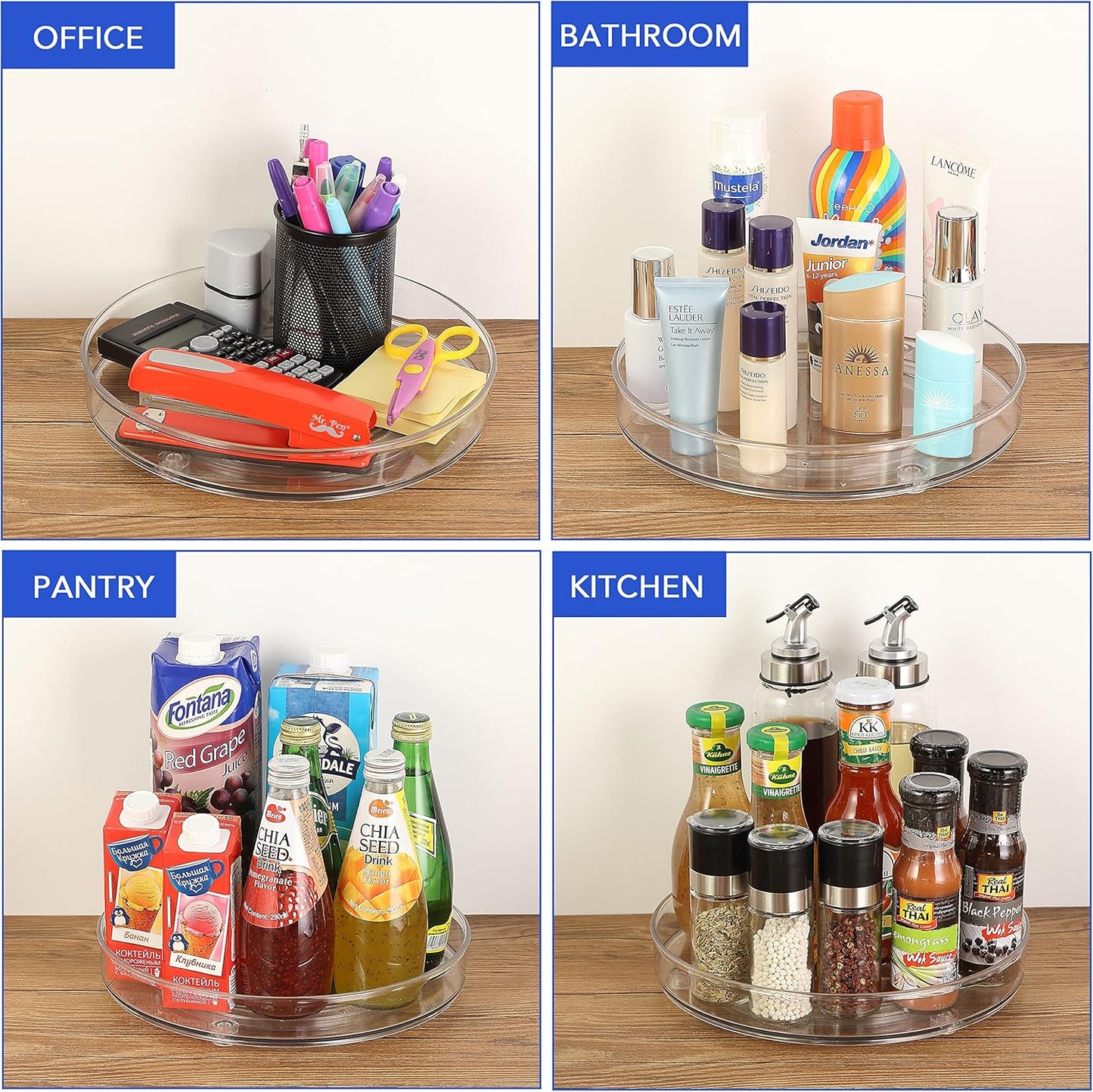 2-Pack Lazy Susan Cabinet Organizer, Plastic Rotating Round Lazy Susan Turntable for Cabinet